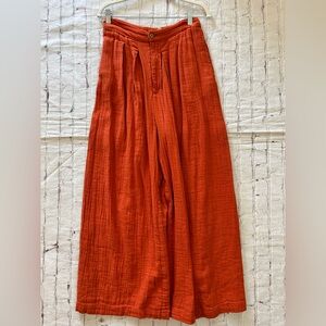 Ollari NY Anthro Wide Leg Boho Palazzo Pant Orange Cotton Breezy Small Orange